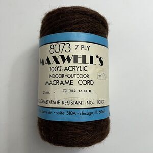 Maxwells Acrylic Macrame Cord 7 Ply 72 Yds Craft Crochet Knotting Knit Brown